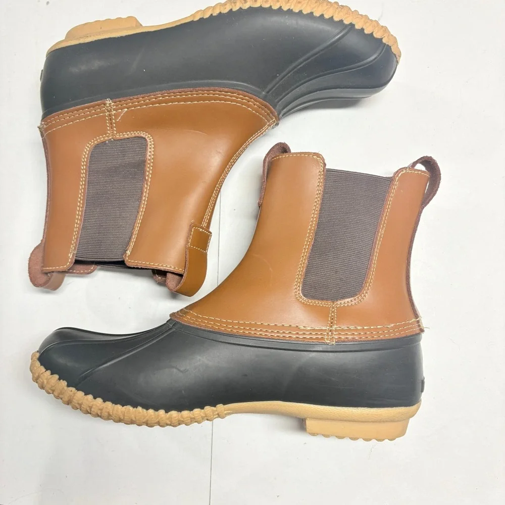 Lands End Leather Rubber Chelsea Duck Boots Mens 9 Brown Black Waterproof Rain